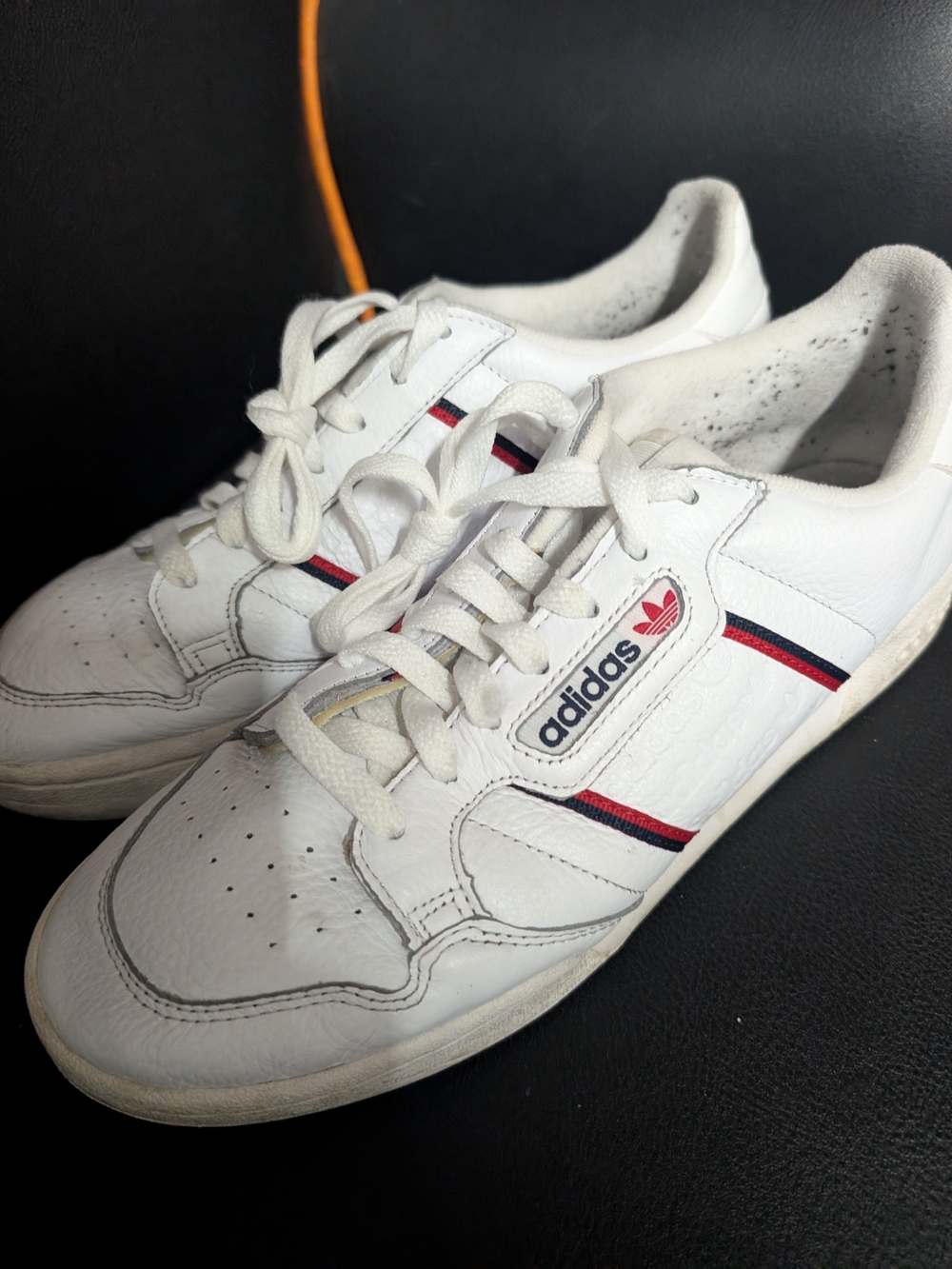 Adidas White Leather Men’s Sneakers with Red & Navy Stripes